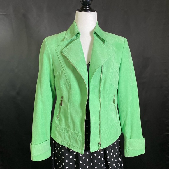 Pastel Green Micro Suede Biker Jacket - Picture 1 of 8